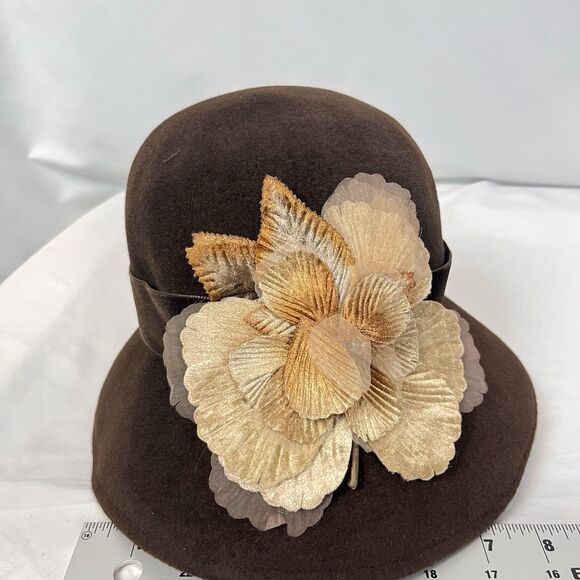 Frank Olive Brown Wool Cloche Hat Floral Accent Vintage Womens Dress Cap main image 8